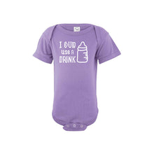 i could use a drink onesie - lavender - wee ones - soft and spun apparel