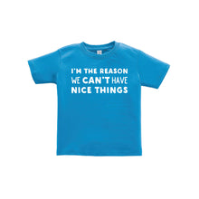 i'm the reason we can't have nice things kids t-shirt - blue - soft and spun apparel