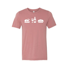 turkey + wine + pie graphic t-shirt - mauve - thanksgiving t-shirt - soft and spun apparel