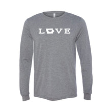 love - iowa - long sleeve t-shirt - gray - midwest nice - soft and spun apparel