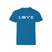love - iowa - kids t-shirt - cobalt - midwest nice collection - soft and spun apparel