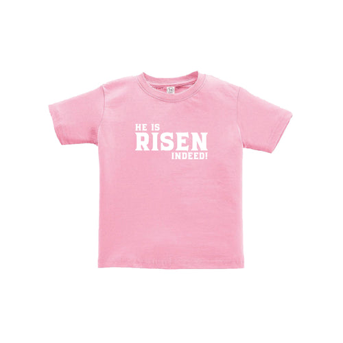 he is risen indeed toddler tee - easter toddler tee - pink - soft and spun apparel