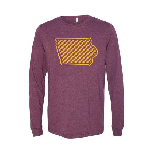 Iowa State University Outline Themed Long Sleeve T-Shirt-XS-Cardinal-soft-and-spun-apparel