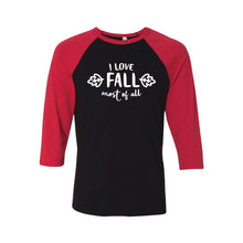 I Love Fall Most of All Raglan-XS-Black Red-soft-and-spun-apparel