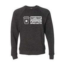 But First, Pumpkin Spice Latte Crewneck Sweatshirt-S-Carbon-soft-and-spun-apparel