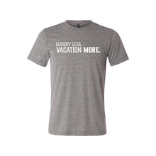 Worry Less Vacation More T-Shirt - Soft & Spun Apparel - Grey