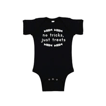 no tricks just treats - halloween onesie - black - soft and spun apparel