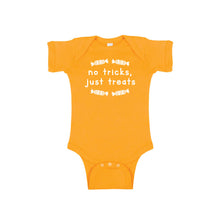 no tricks just treats - halloween onesie - gold - soft and spun apparel