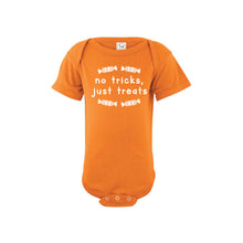no tricks just treats - halloween onesie - orange - soft and spun apparel