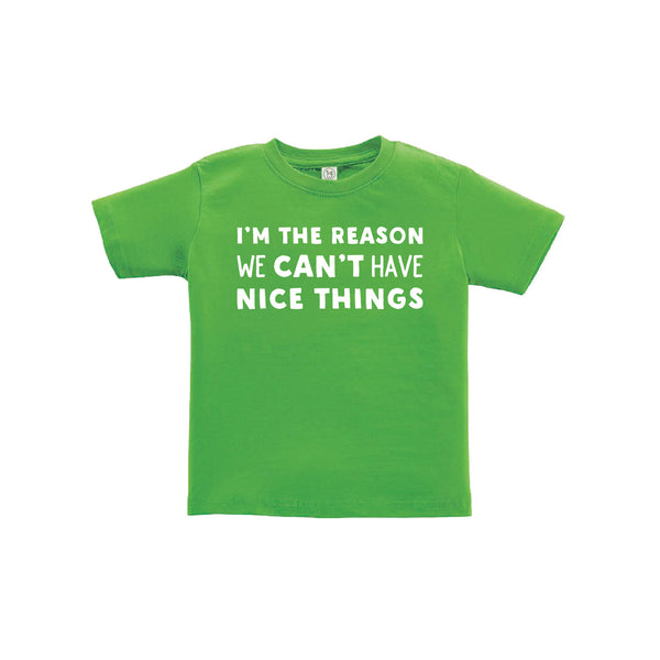 i'm the reason we can't have nice things kids t-shirt - apple - soft and spun apparel
