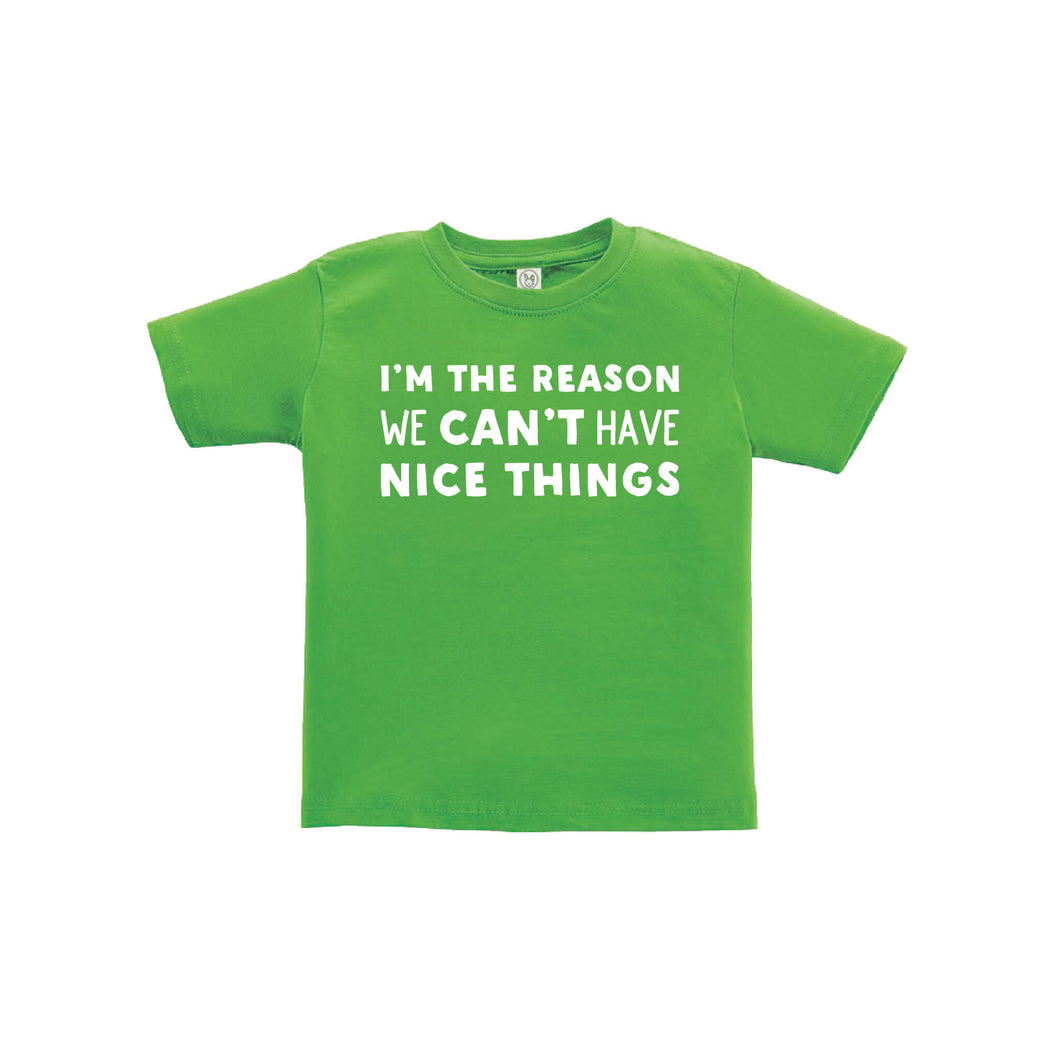 i'm the reason we can't have nice things kids t-shirt - apple - soft and spun apparel