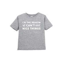 i'm the reason we can't have nice things kids t-shirt - grey - soft and spun apparel