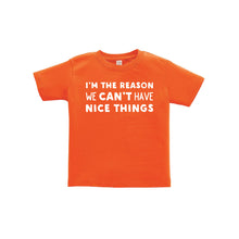 i'm the reason we can't have nice things kids t-shirt - orange - soft and spun apparel