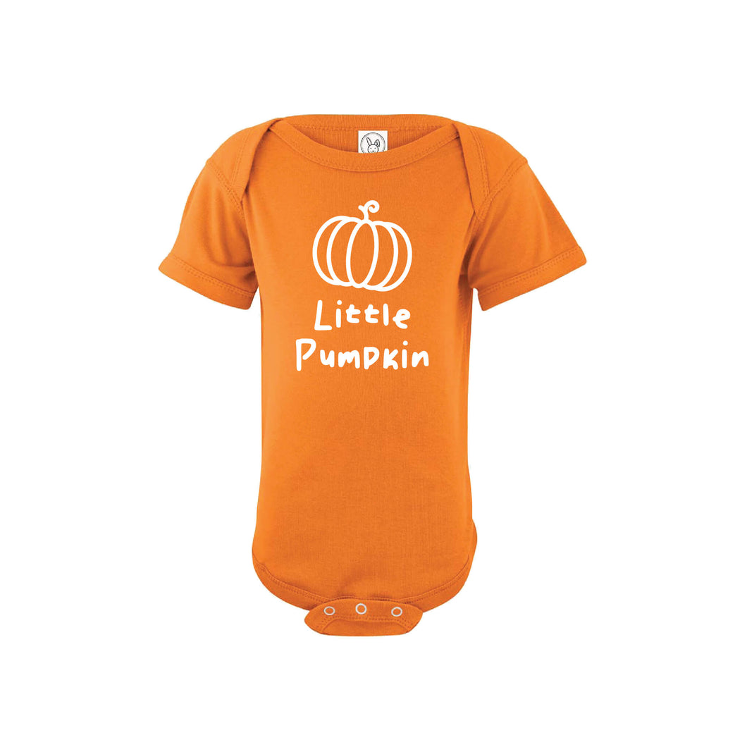 little pumpkin onesie - orange - thanksgiving halloween onesie - soft & spun apparel
