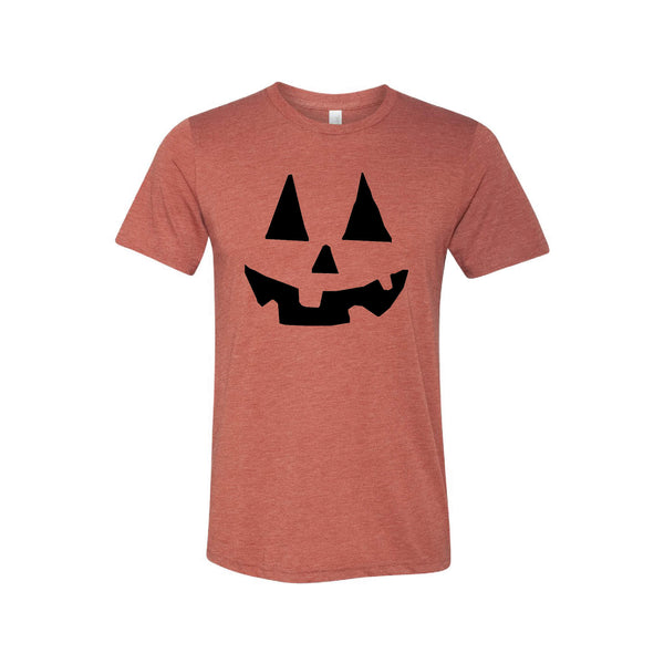 pumpkin face t-shirt - jack-o-lantern - clay - halloween t-shirts - soft and spun apparel
