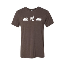 turkey + wine + pie graphic t-shirt - brown - thanksgiving t-shirt - soft and spun apparel