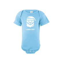 santa i know him onesie - light blue - christmas onesie - soft and spun apparel