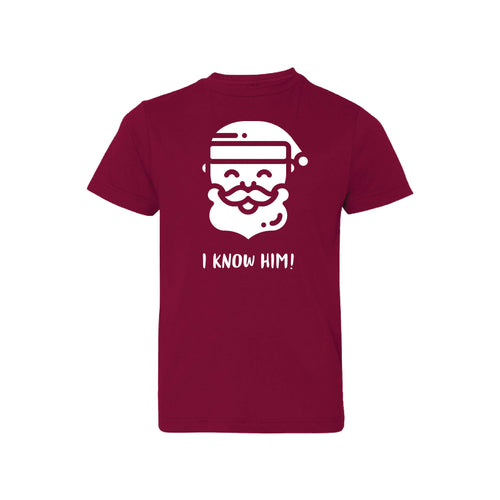 santa i know him kid's t-shirt - garnet - christmas t-shirt - soft and spun apparel