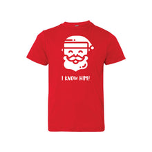 santa i know him kid's t-shirt - red - christmas t-shirt - soft and spun apparel