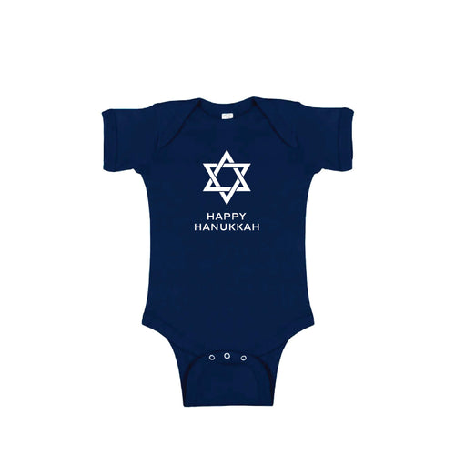 happy hanukkah onesie - navy - holiday baby clothes - soft and spun apparel