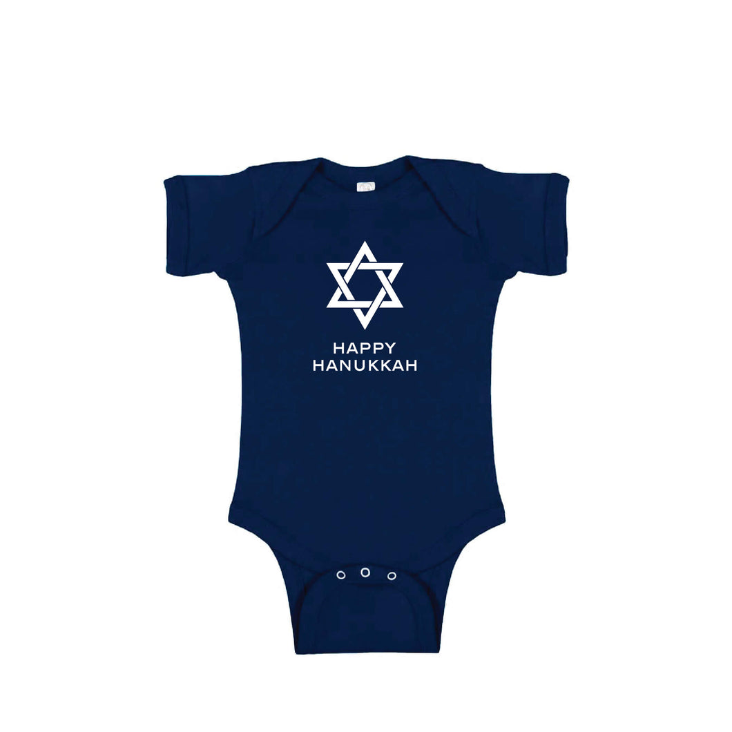 happy hanukkah onesie - navy - holiday baby clothes - soft and spun apparel