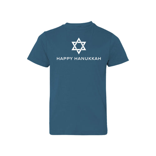 happy hanukkah kids t-shirt - indigo - holiday t-shirts - soft and spun apparel