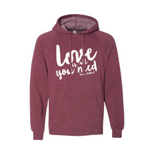 love is all you need and vodka pullover hoodie - crimson - soft and spun apparel