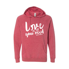 love is all you need and vodka pullover hoodie - pomegranate - soft and spun apparel