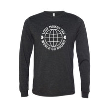 love makes the world go round long sleeve t-shirt - charcoal - soft and spun apparel