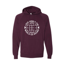 love makes the world go round pullover hoodie - maroon - soft and spun apparel