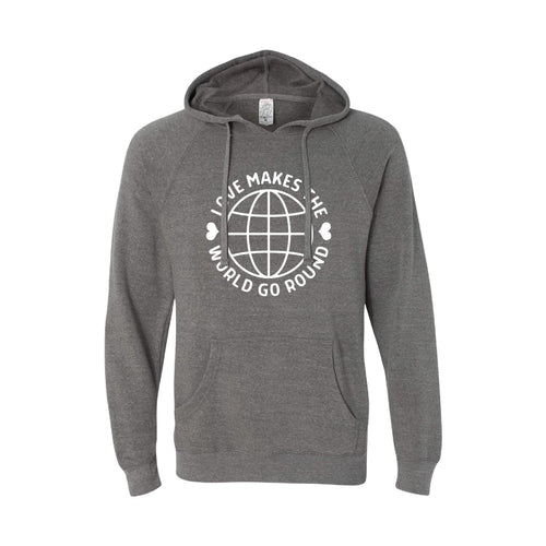love makes the world go round pullover hoodie - nickel - soft and spun apparel