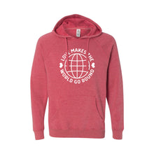 love makes the world go round pullover hoodie - pomegranate - soft and spun apparel