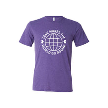 love makes the world go round t-shirt - purple - soft and spun apparel