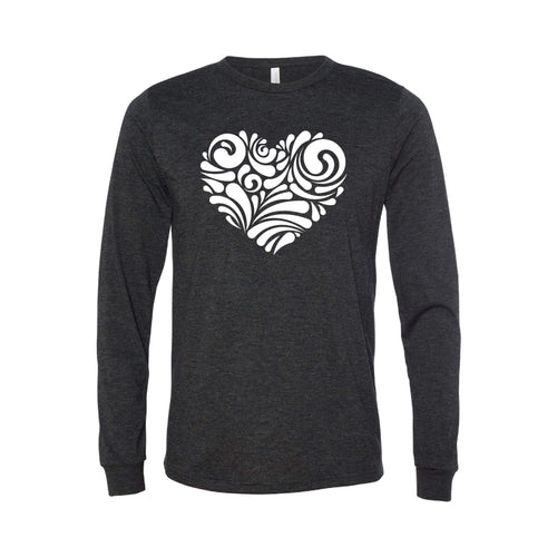 valentine heart swirl long sleeve t-shirt - charcoal - soft and spun apparel