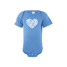 valentine heart swirl onesie - carolina blue - soft and spun apparel