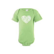 valentine heart swirl onesie - key lime - soft and spun apparel