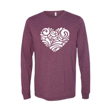 valentine heart swirl long sleeve t-shirt - maroon - soft and spun apparel