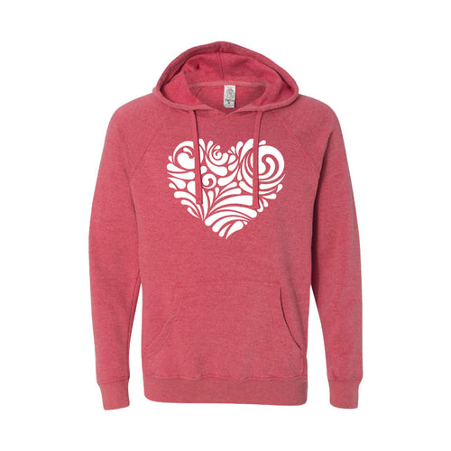 valentine heart swirl pullover hoodie - pomegranate - soft and spun apparel