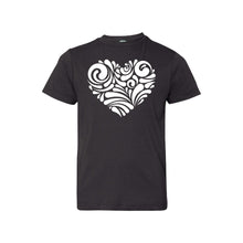 valentine heart swirl kids t-shirt - black - soft and spun apparel