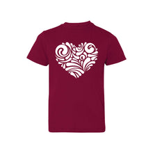 valentine heart swirl kids t-shirt - garnet - soft and spun apparel