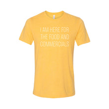 im here for the food and commercials t-shirt - yellow -sportsball - soft and spun apparel