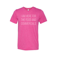 im here for the food and commercials t-shirt - berry -sportsball - soft and spun apparel