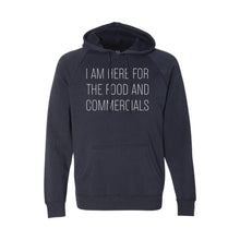 im here for the food and commercials pullover hoodie - classic navy - sportsball - soft and spun apparel