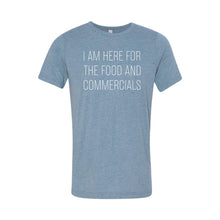 im here for the food and commercials t-shirt - denim -sportsball - soft and spun apparel