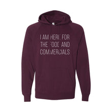 im here for the food and commercials pullover hoodie - maroon - sportsball - soft and spun apparel