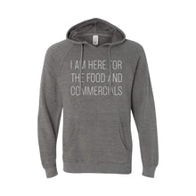 im here for the food and commercials pullover hoodie - nickel - sportsball - soft and spun apparel