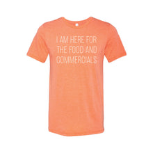 im here for the food and commercials t-shirt - orange -sportsball - soft and spun apparel