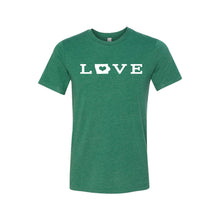 love - iowa t-shirt - grass green - midwest nice - soft and spun apparel