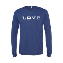 love - iowa - long sleeve t-shirt - navy - midwest nice - soft and spun apparel