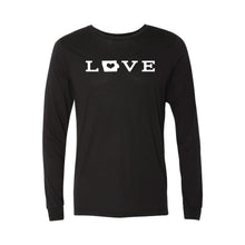 love - iowa - long sleeve t-shirt - black - midwest nice - soft and spun apparel